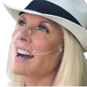 Lot 2 Brand New Face Shields Masks Plastic Clear Covers Nose Mouth Anti-fogging